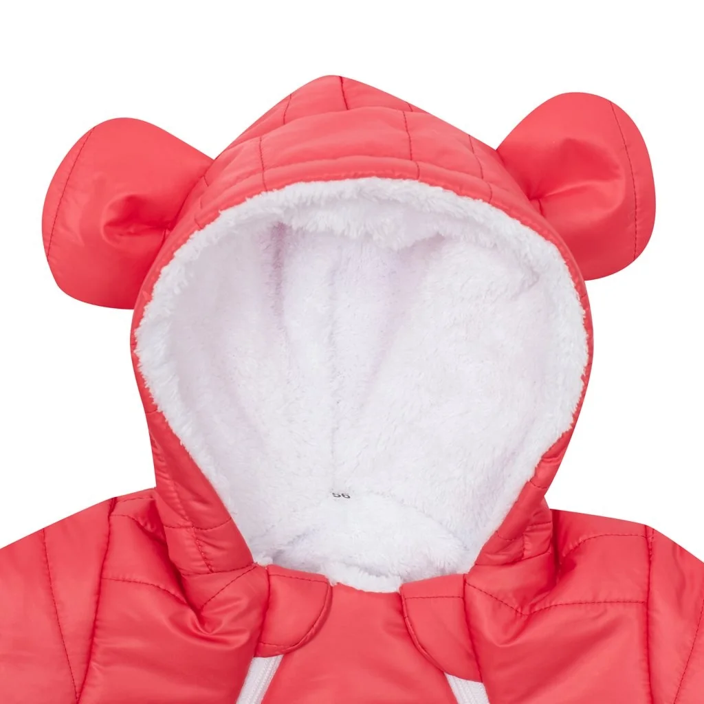 New Baby Zimní kojenecká kombinéza s kapucí a oušky Pumi red raspberry, vel. 56 (0-3m)