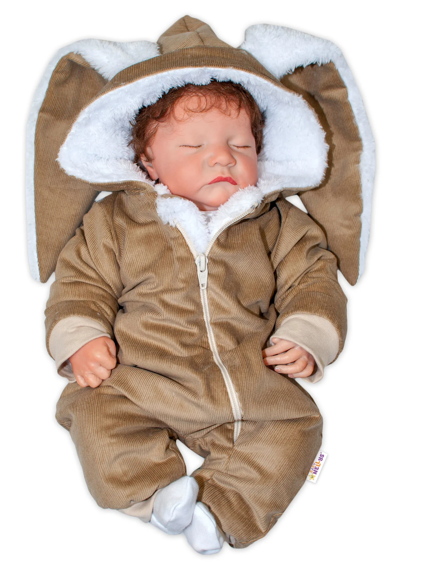 Baby Nellys Manšestrová kombinézka/overálek s kožíškem Cute Bunny - hnědá vel. 68/74