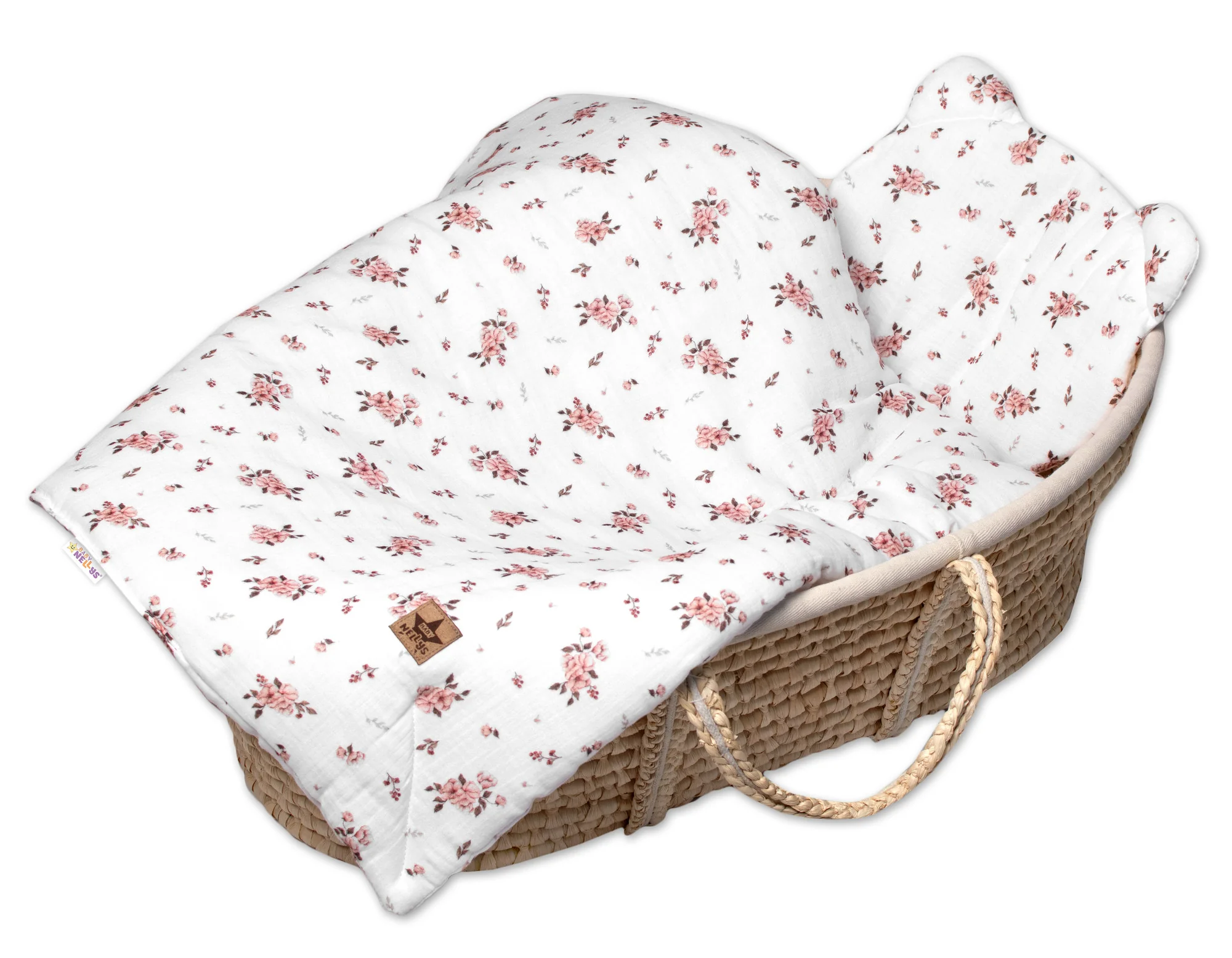 Baby Nellys Mušelinová sada Teddy Little Flowers 30x35cm, 70x100cm, 2D, , bílá