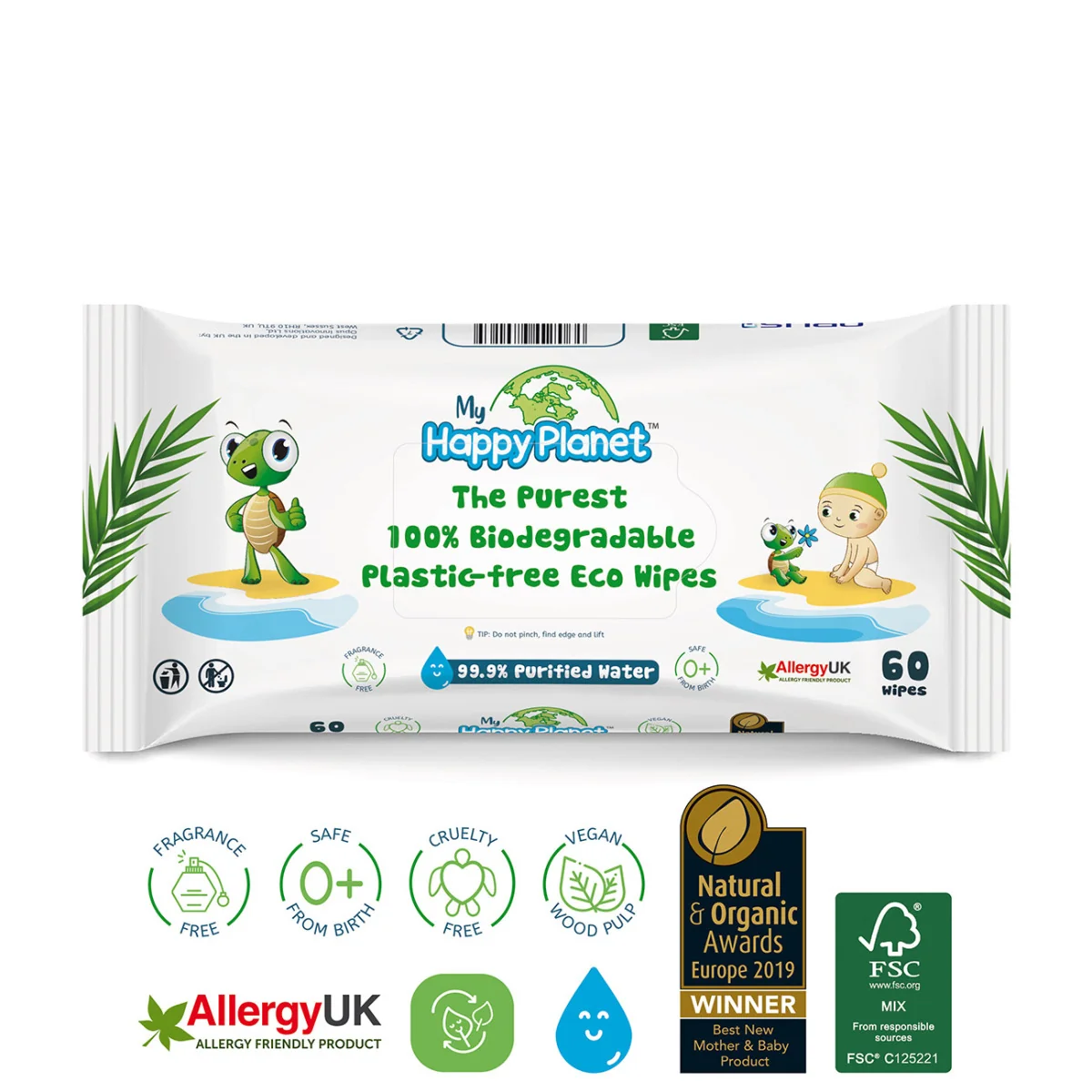 Happy Planet 100% BIO odbouratelné vlhčené ubrousky 60 ks