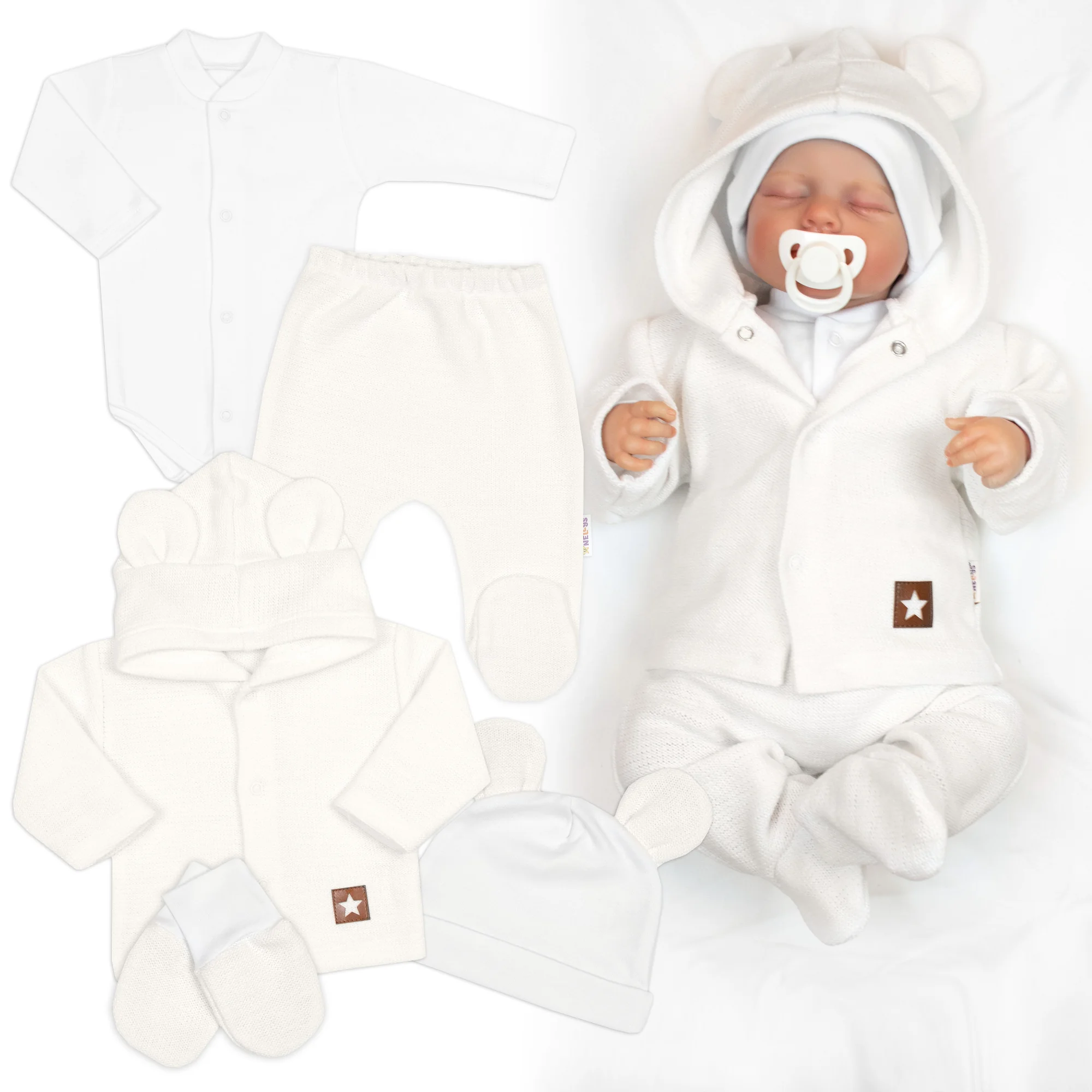 Baby Nellys Pletená sada oblečení pro miminko, Star 5D - bílá vel.  74