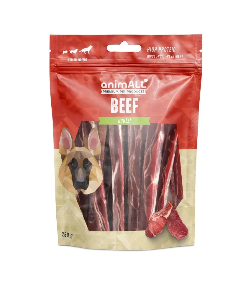 animALL Měkké proužky hovězího steaku pamlsky pro psy 250 g
