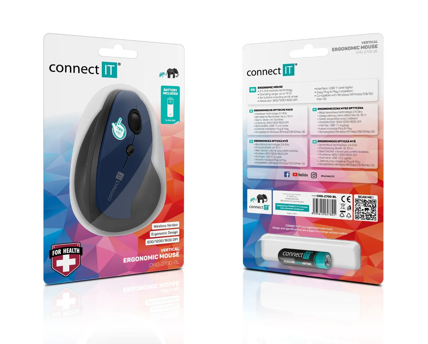 Connect IT CMO-2700-BL ergonomická vertikální myš modrá