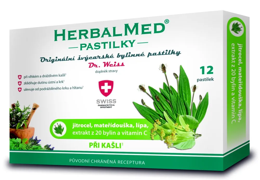 Dr. Weiss HerbalMed Jitrocel + mateřídouška + lípa + vitamin C 12 pastilek