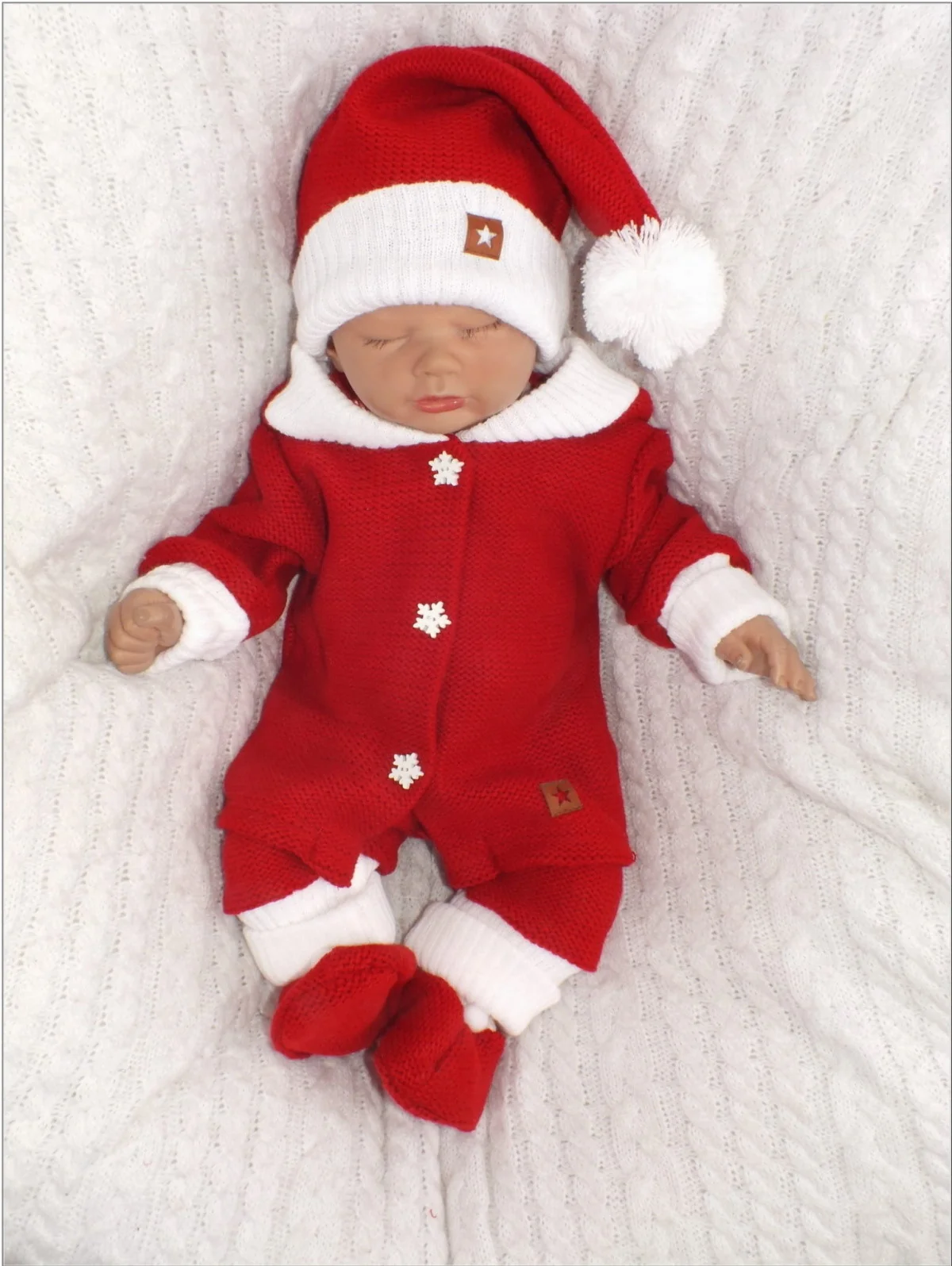 Z&Z 3-dílná pletená souprava, kabátek, kalhoty a botičky Baby Santa vel. 86