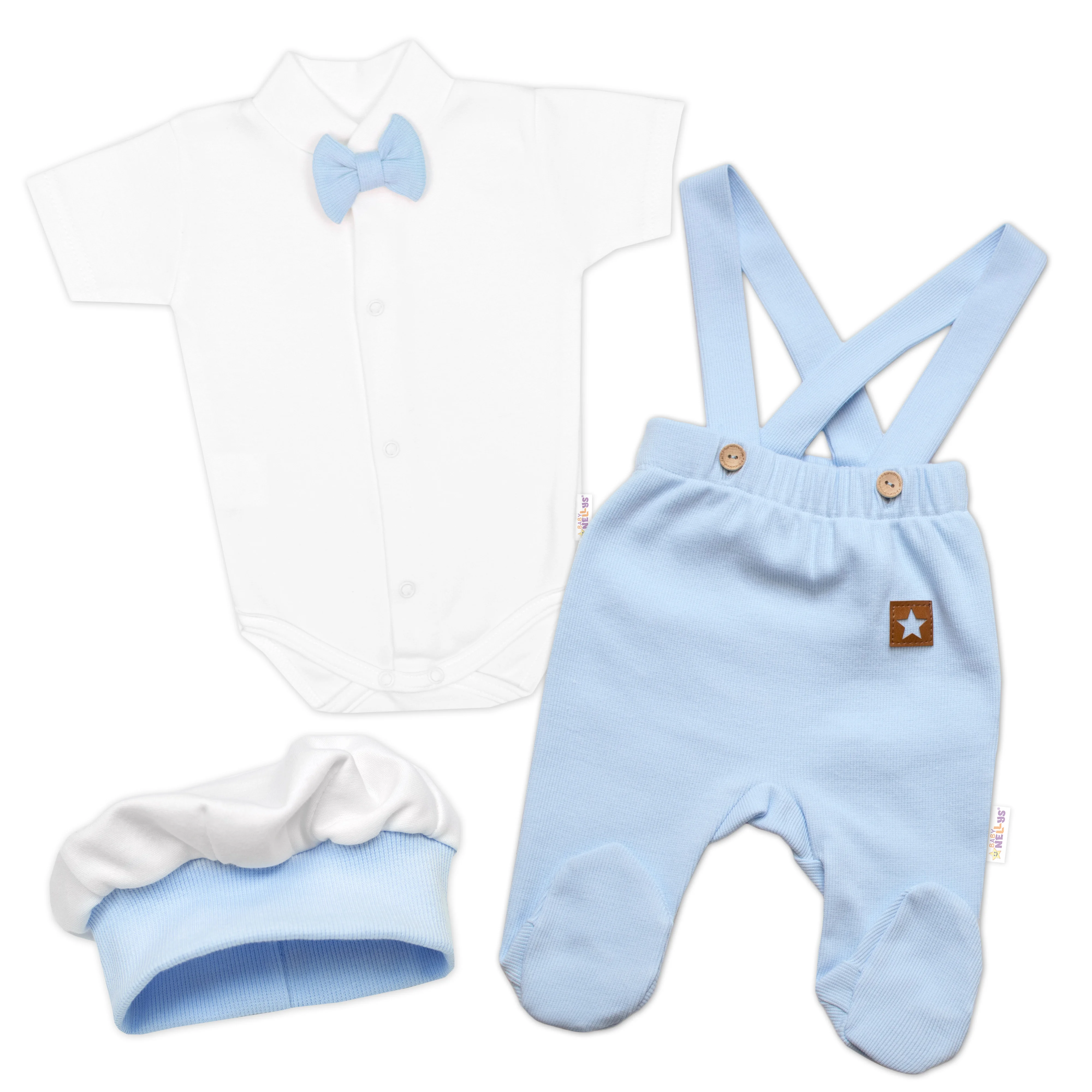 Baby Nellys 3D souprava Gentleman s kr. rukávem - modrá/bílá, vel. 62