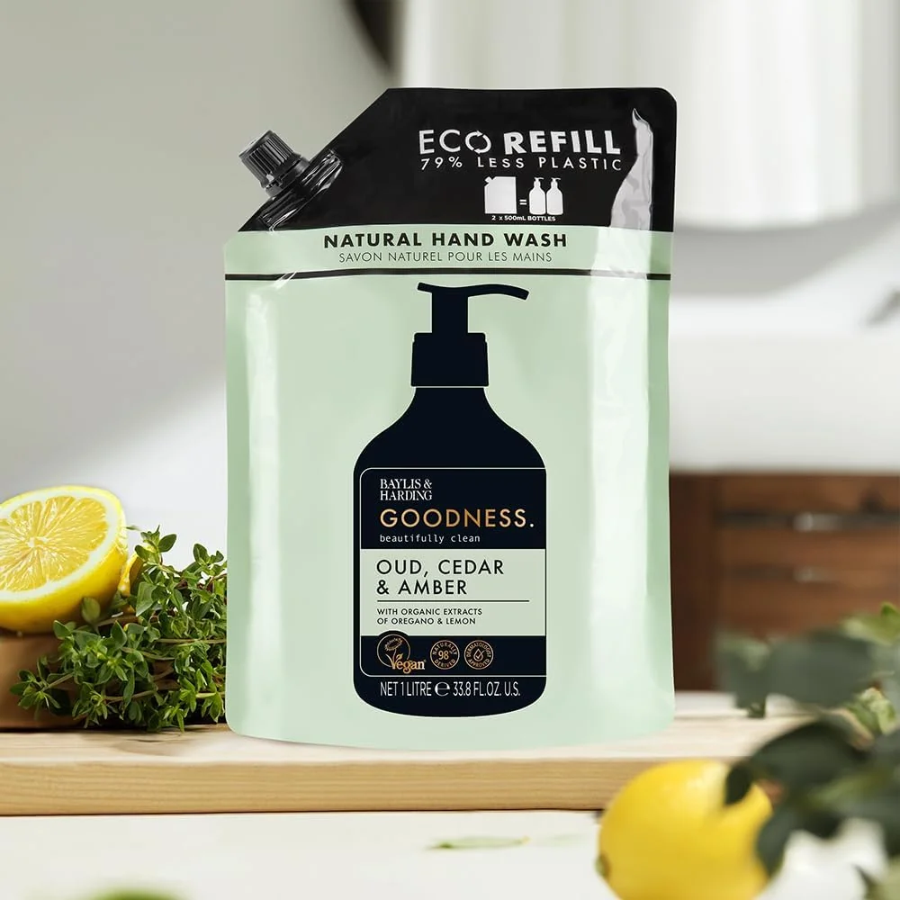 Baylis & Harding Tekuté mýdlo na ruce Oud, Cedr & Ambra náhradní náplň 1000 ml