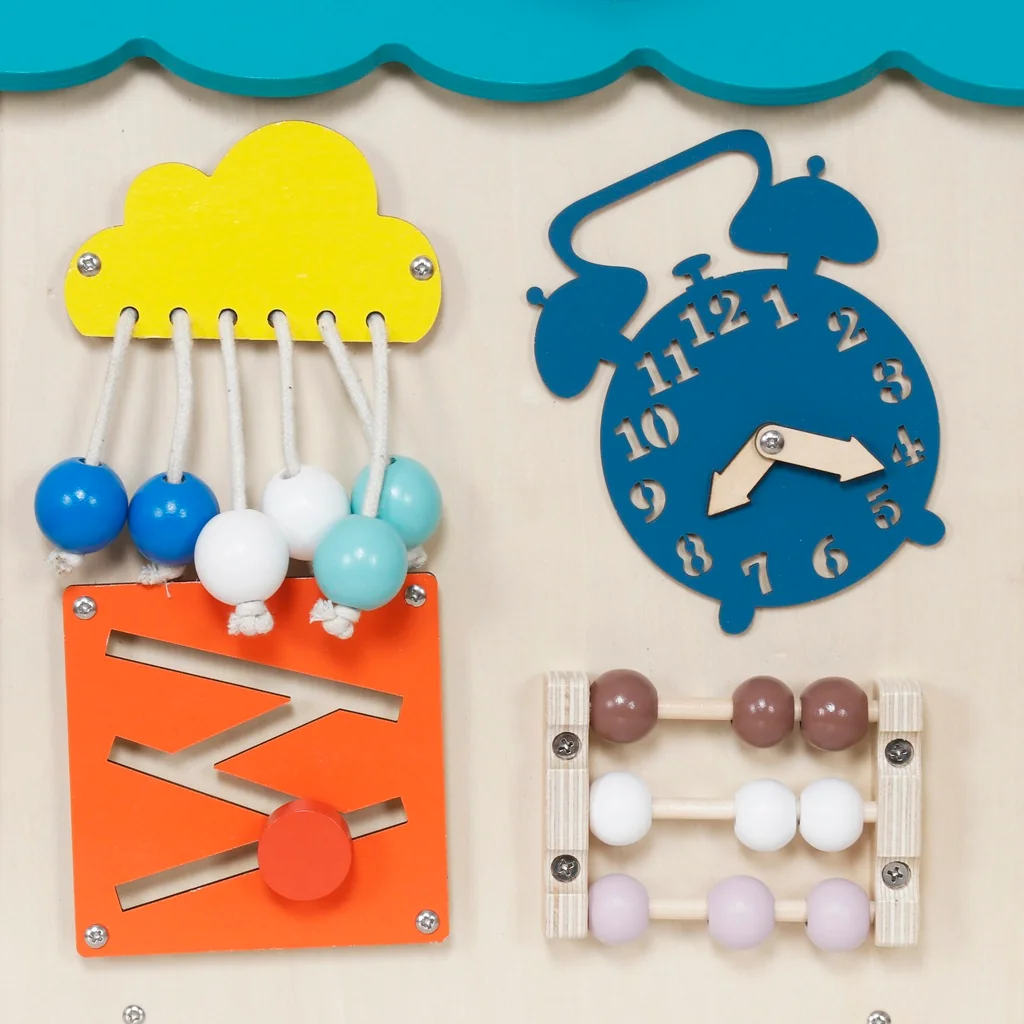 2Kids Toys Montessori Activity board Domeček tyrkysový