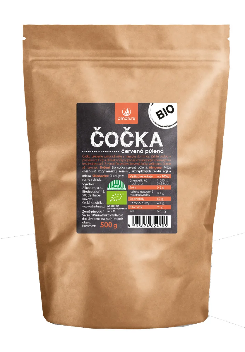 Allnature Čočka červená půlená BIO 500 g