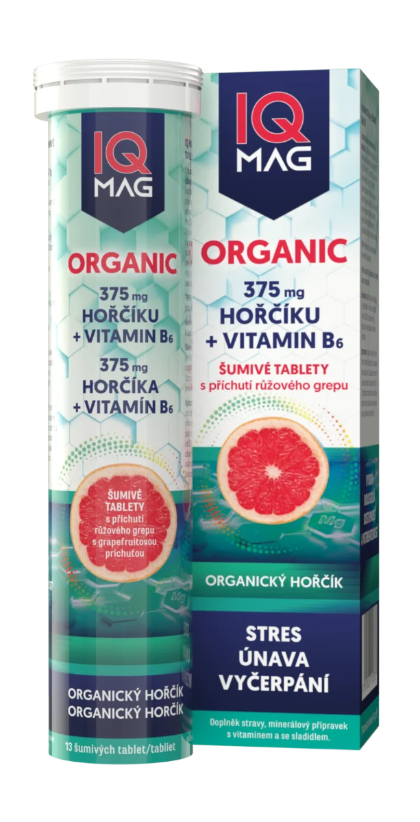 IQ Mag ORGANIC Hořčík 375 mg + vitamín B6 13 šumivých tablet