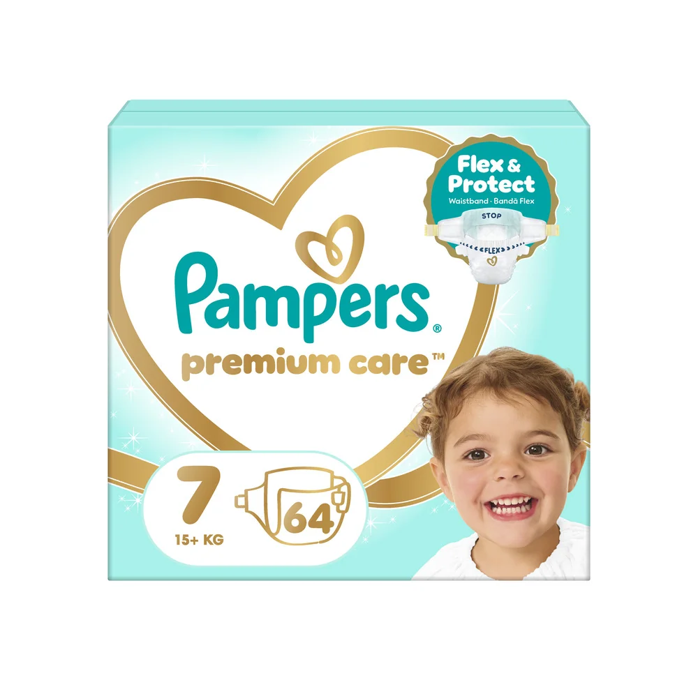 Pampers Premium Care vel. 7 15+ kg dětské pleny 64 ks