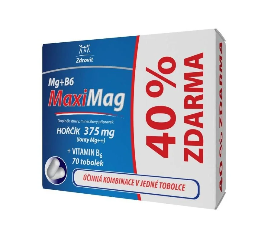 MaxiMag Hořčík 375 mg + B6 70 tobolek 40 % zdarma