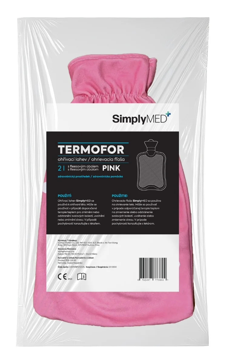 SimplyMed Termofor s fleesovým obalem 2 l Pink