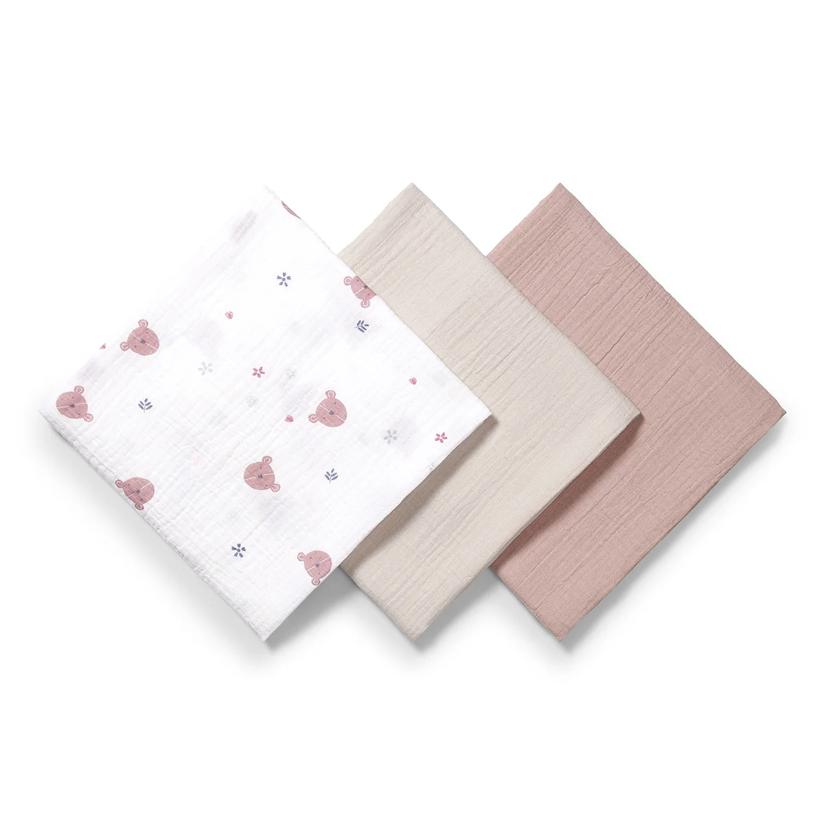 Babyono Mušelínové - super měkké plenky, 3ks 70x70cm - pudrová