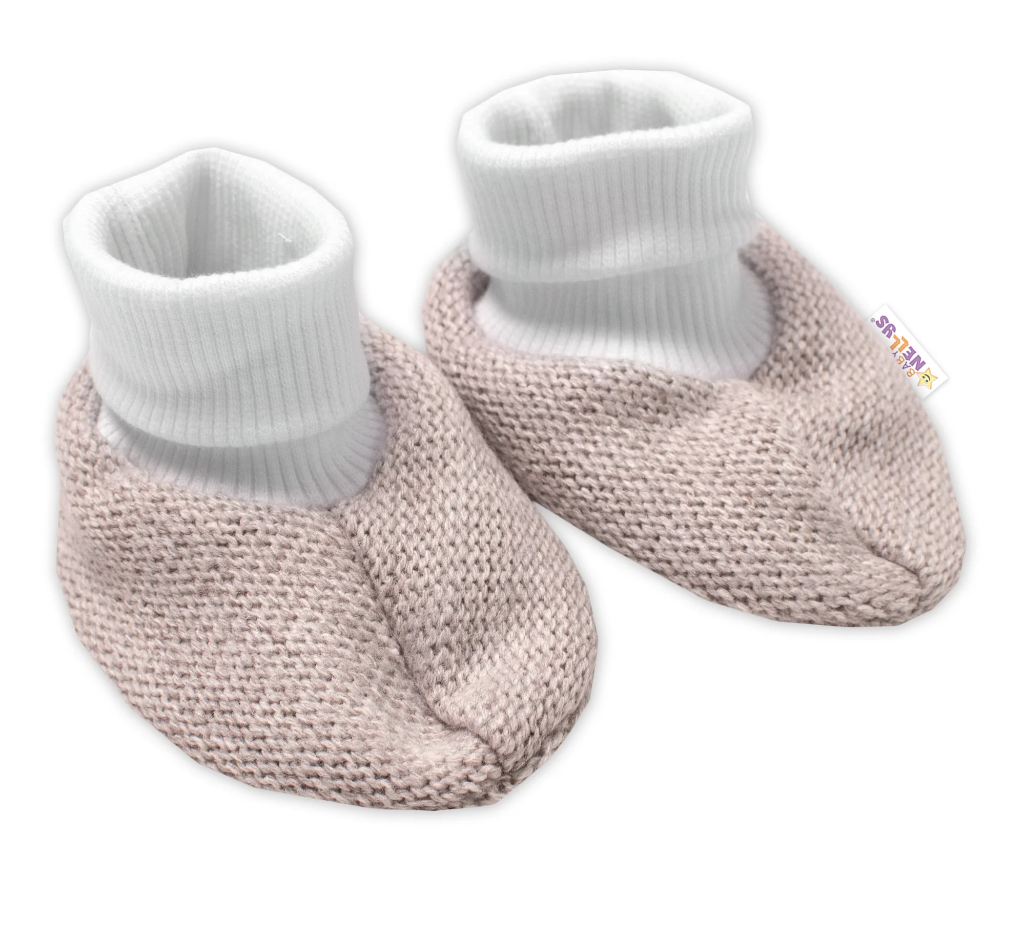 Baby Nellys 3-dílná souprava Hand made, pletený kabátek, kalhoty a botičky, béžová, vel.68