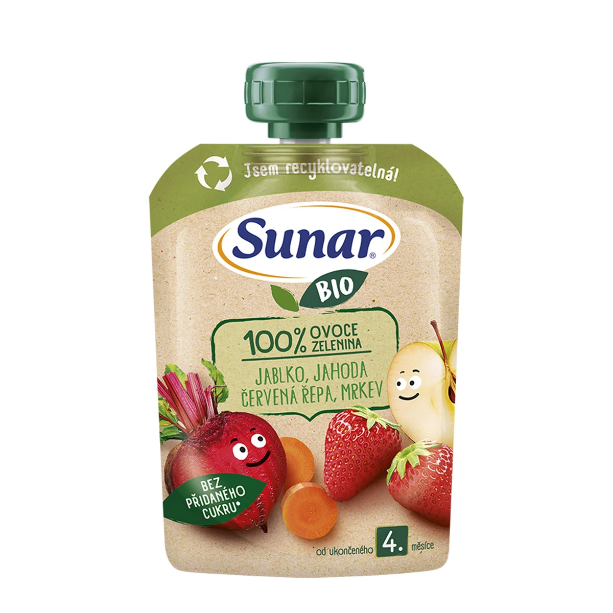 Sunar BIO Jablko, jahoda, červená řepa, mrkev kapsička 100 g