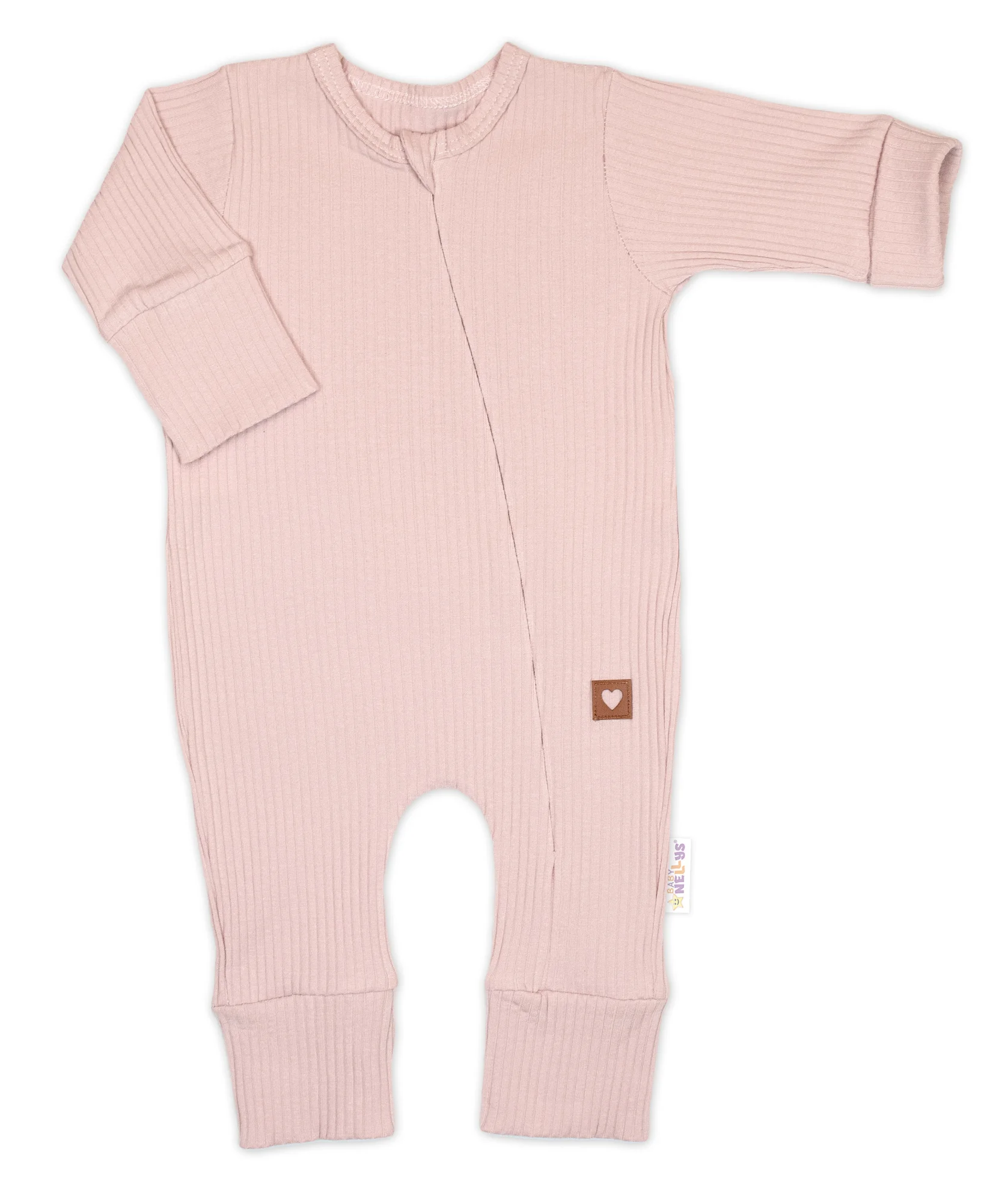 Baby Nellys Rostoucí žebrovaný overálek, čepička a botičky, pudrově růžová, vel. 86/92