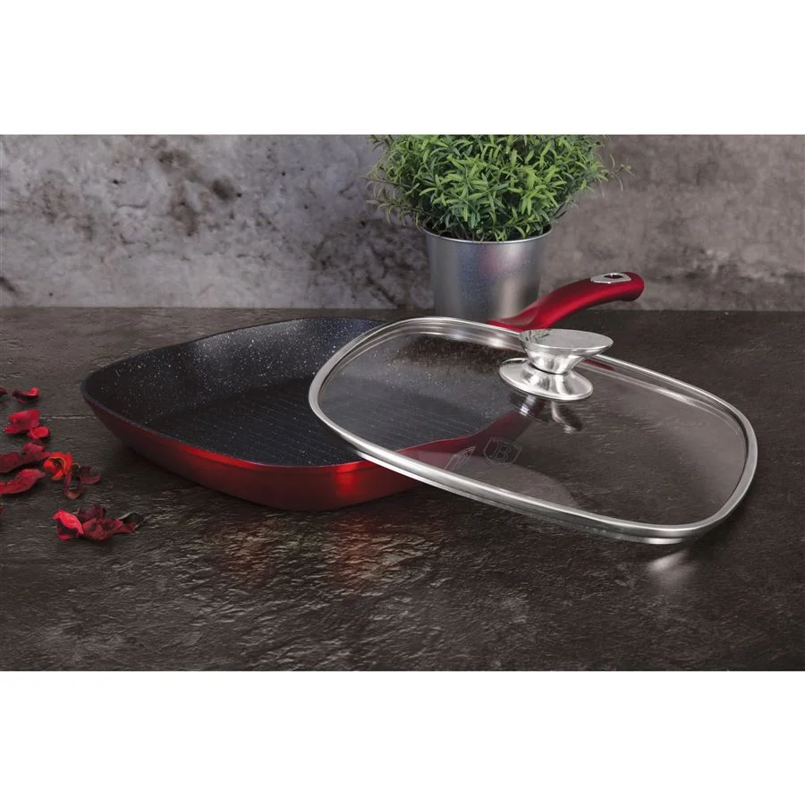 Berlingerhaus Pánev grilovací s poklicí a mramorovým povrchem 28 cm Burgundy Metallic Line