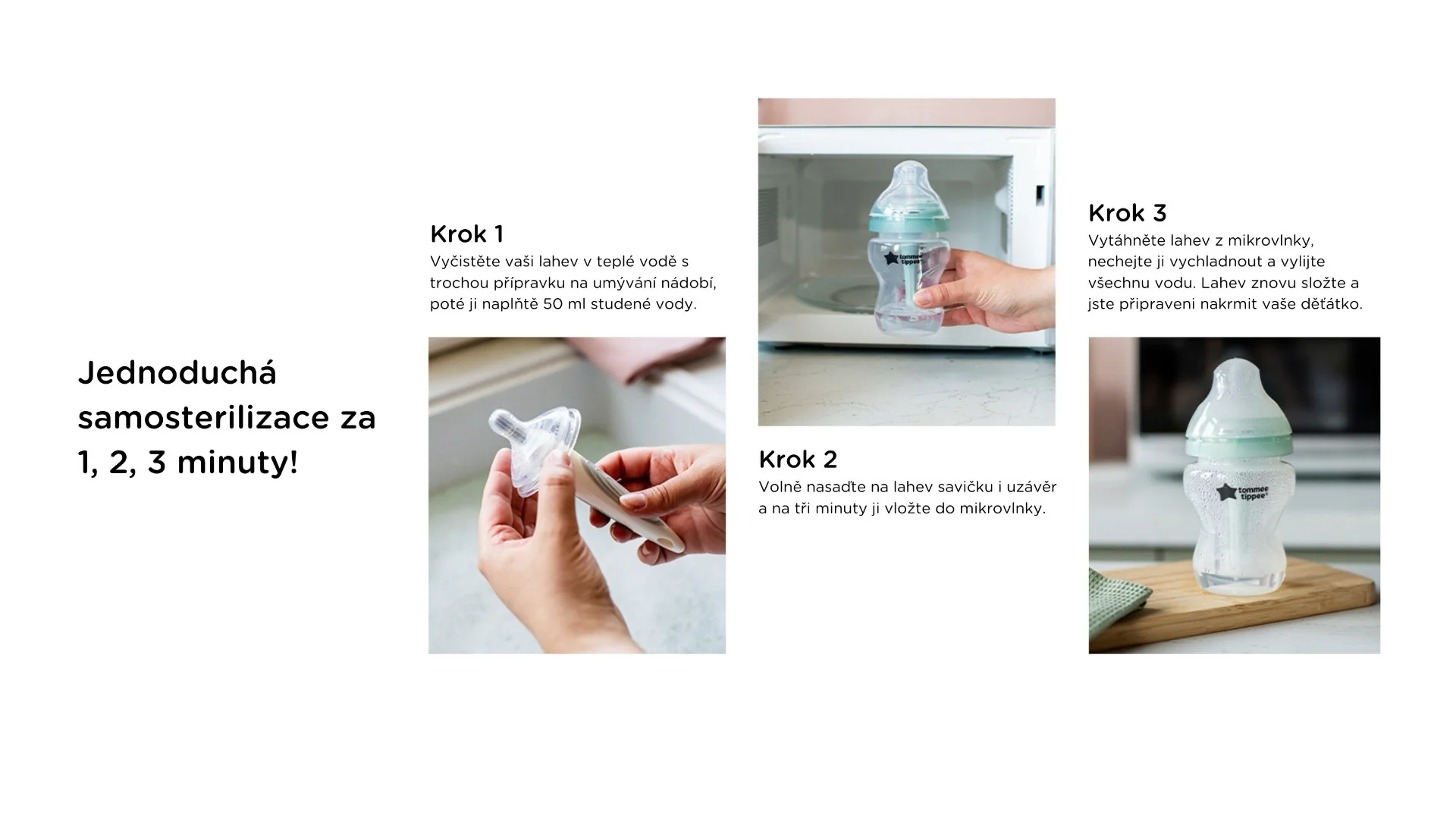 Tommee Tippee Natural Start Samosterilizační kojenecká láhev s Anti-Colic savičkou Pomalý průtok 0m+ 260 ml 1 ks čirá