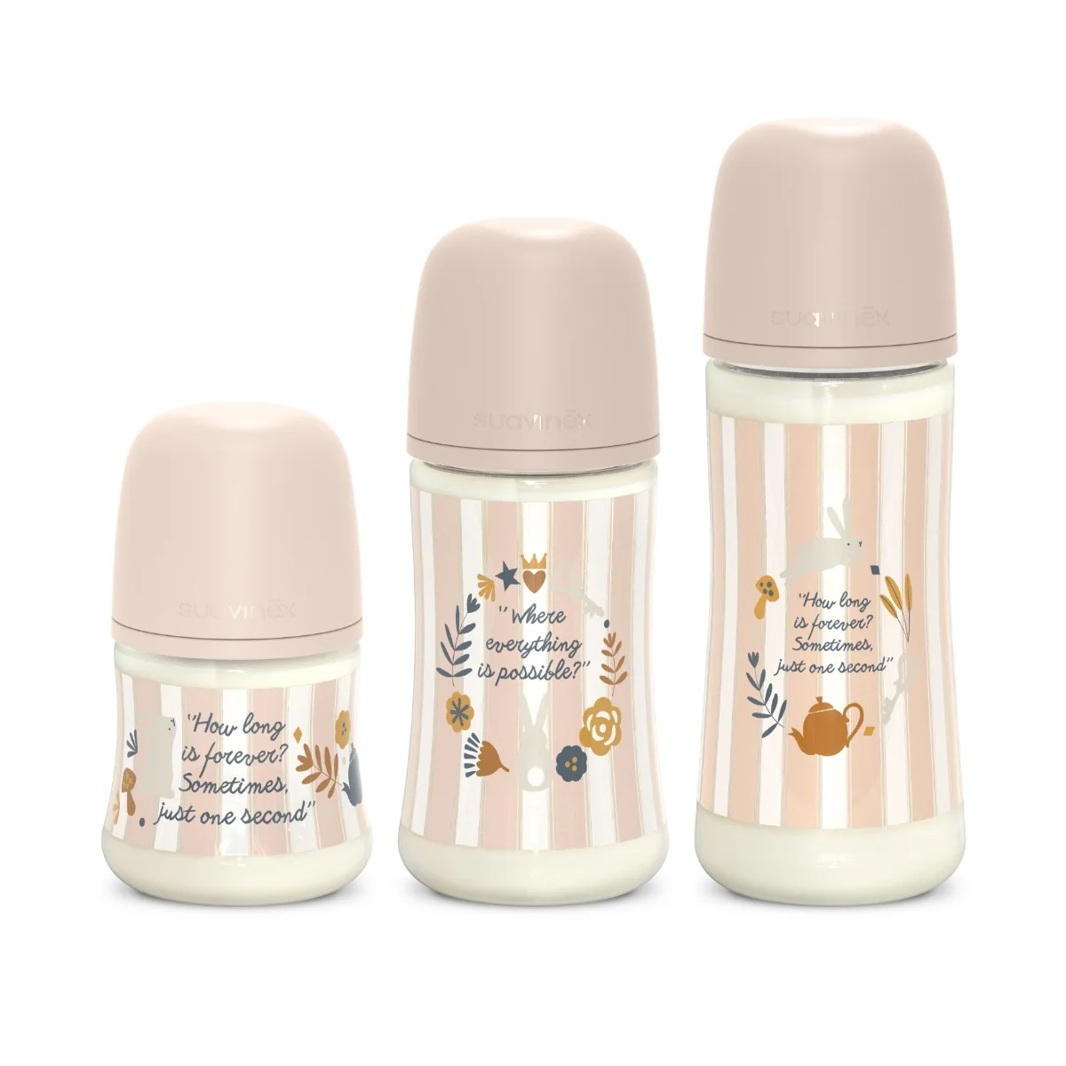 Suavinex Wonderland Kojenecká láhev průtok M 3m+ 270 ml 1 ks růžová