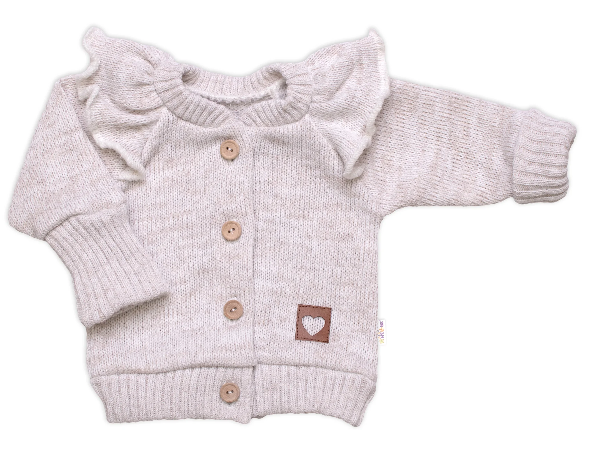 Baby Nellys Rostoucí pletená sada 4D Girl s volánkem Love, béžový melírek, vel. 68/74