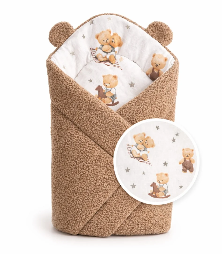 Baby Nellys Beránková zavinovačka bavlna/beránek, boucle - Kouzelný méďa, hnědá