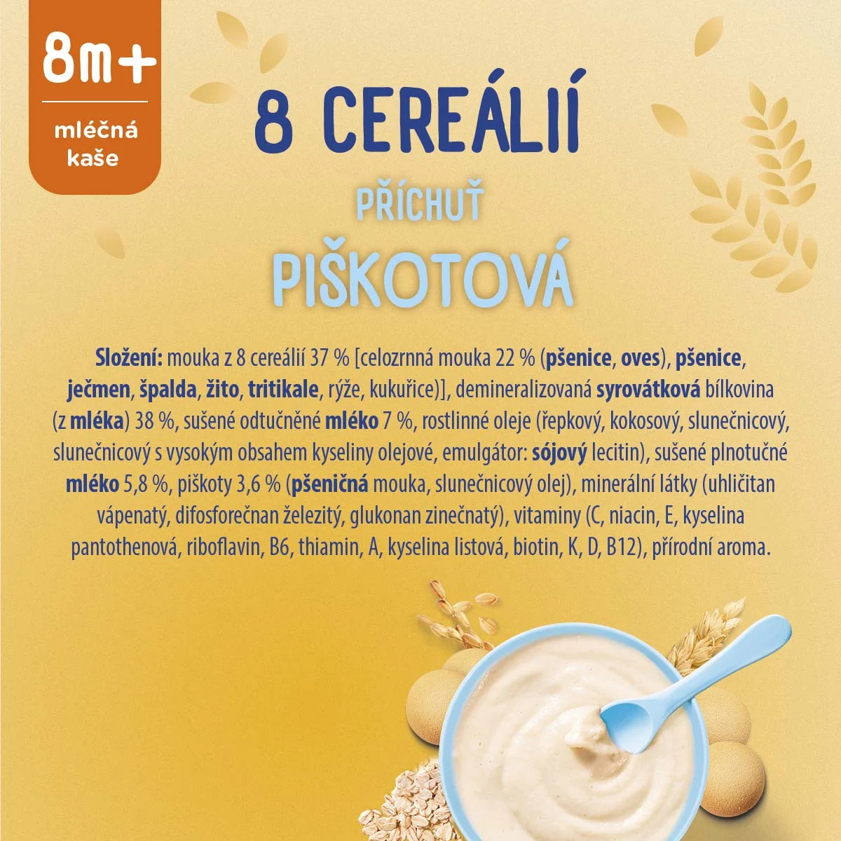 Sunar Mléčná kaše s 8 cereáliemi na dobrou noc piškotová 210 g