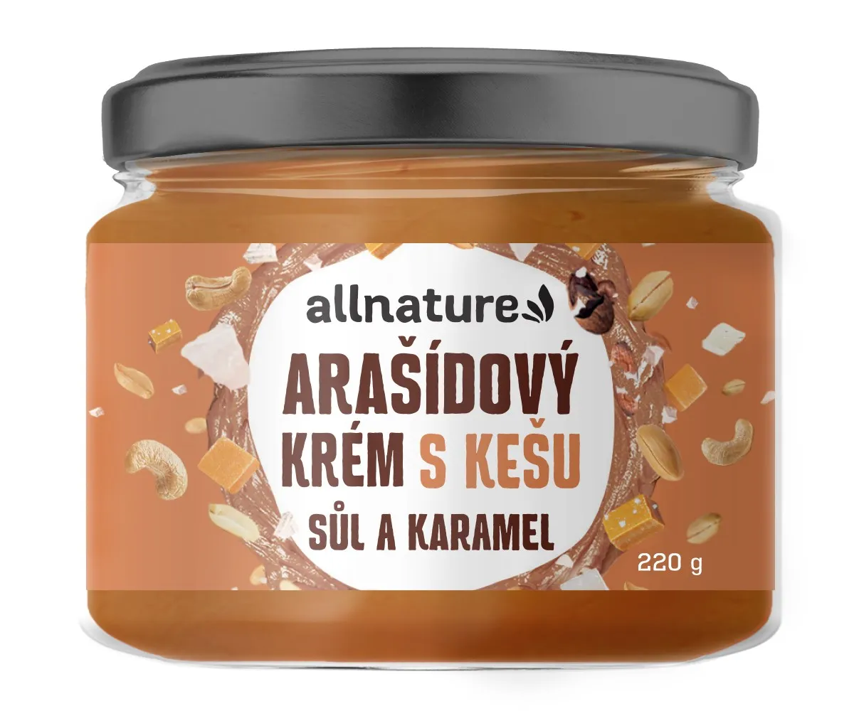 Allnature Arašídový krém s kešu, solí a karamelem 220 g