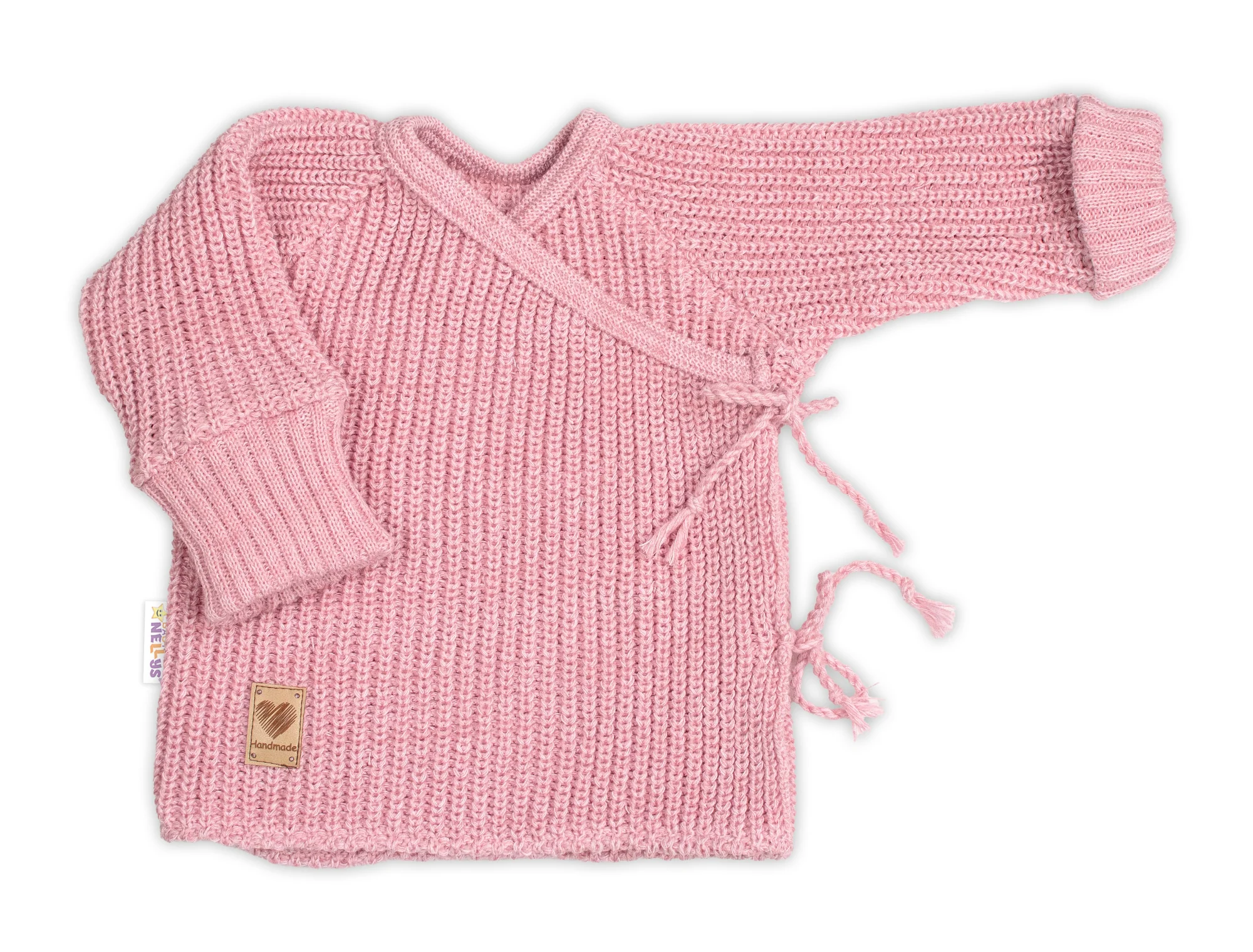Baby Nellys Kojenecký svetřík, rostoucí, na zavazování na boku - růžový