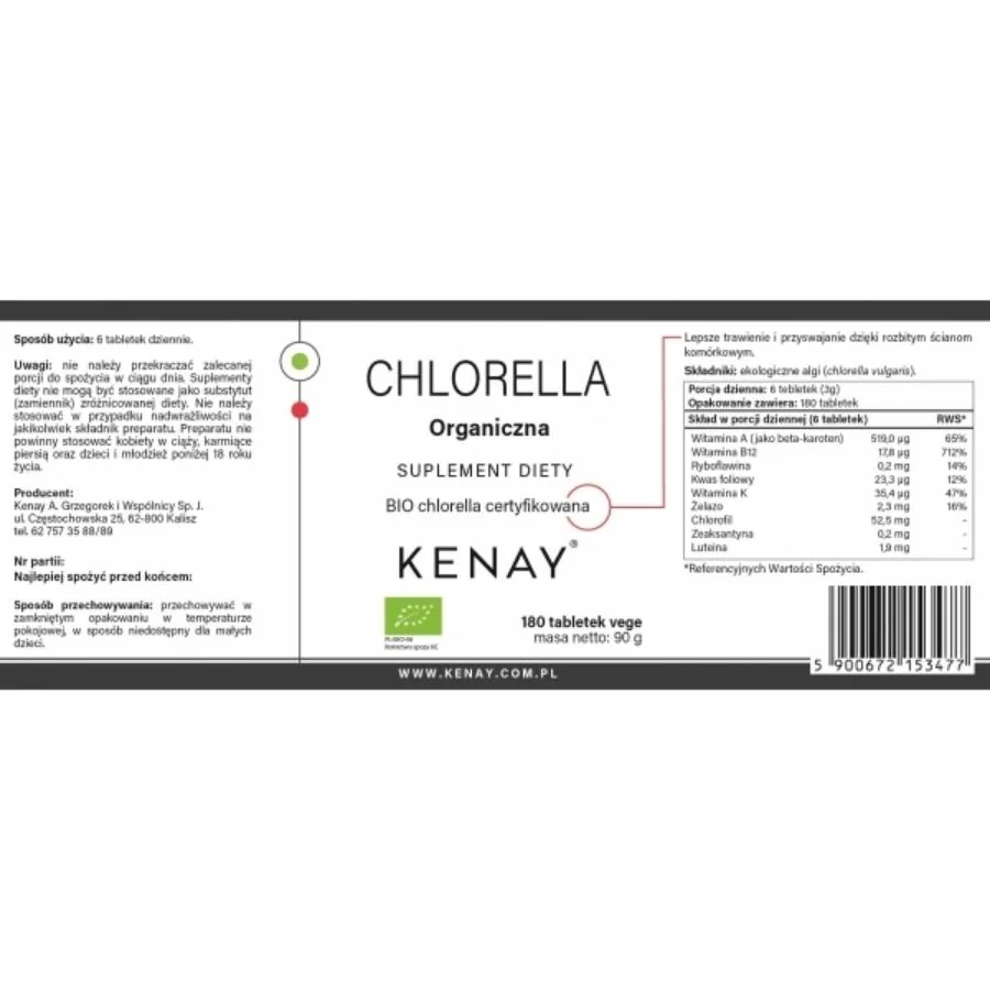 Kenay Chlorella BIO chlorella vulgaris 180 tablet