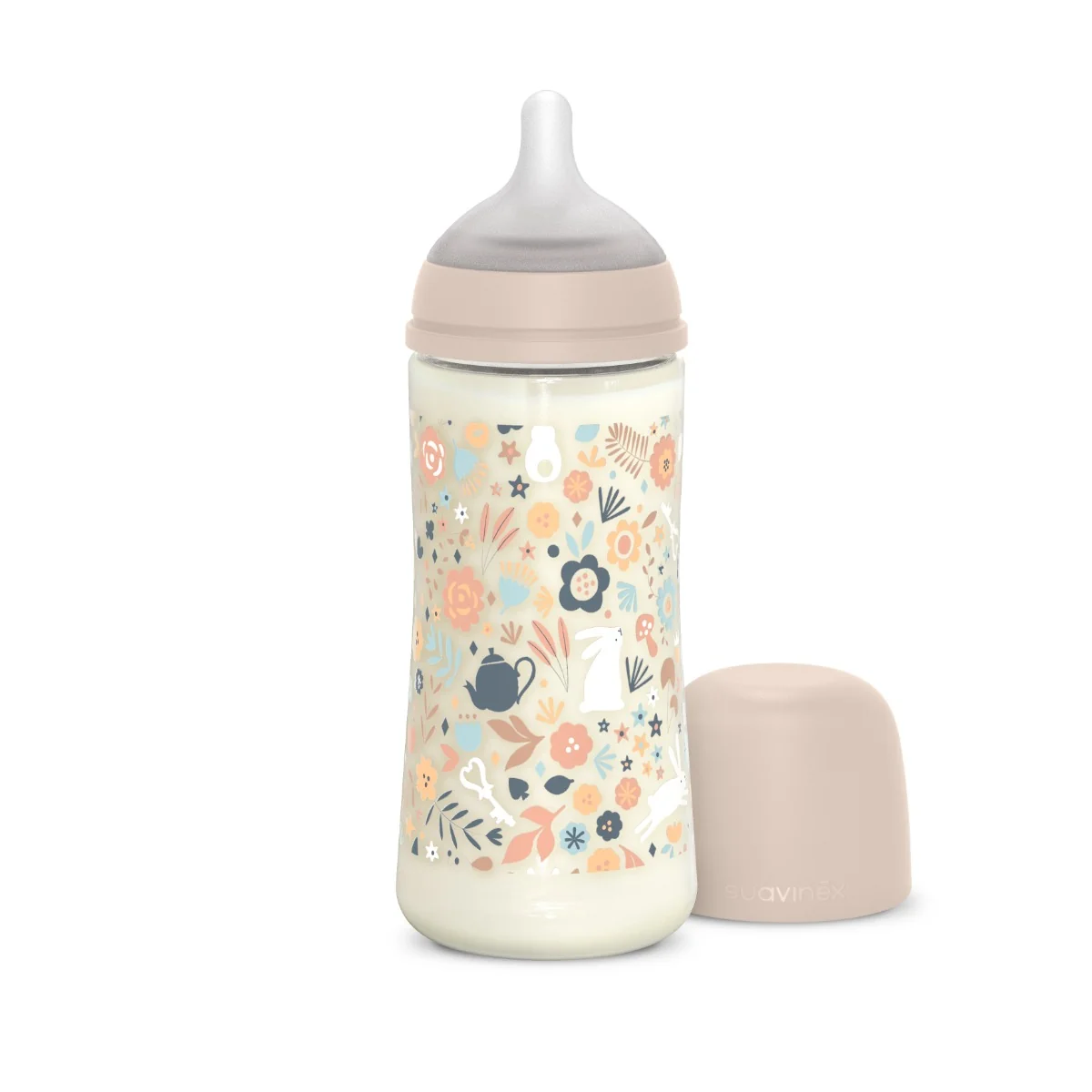 Suavinex Wonderland Kojenecká láhev průtok L 6m+ 360 ml 1 ks liberty růžová