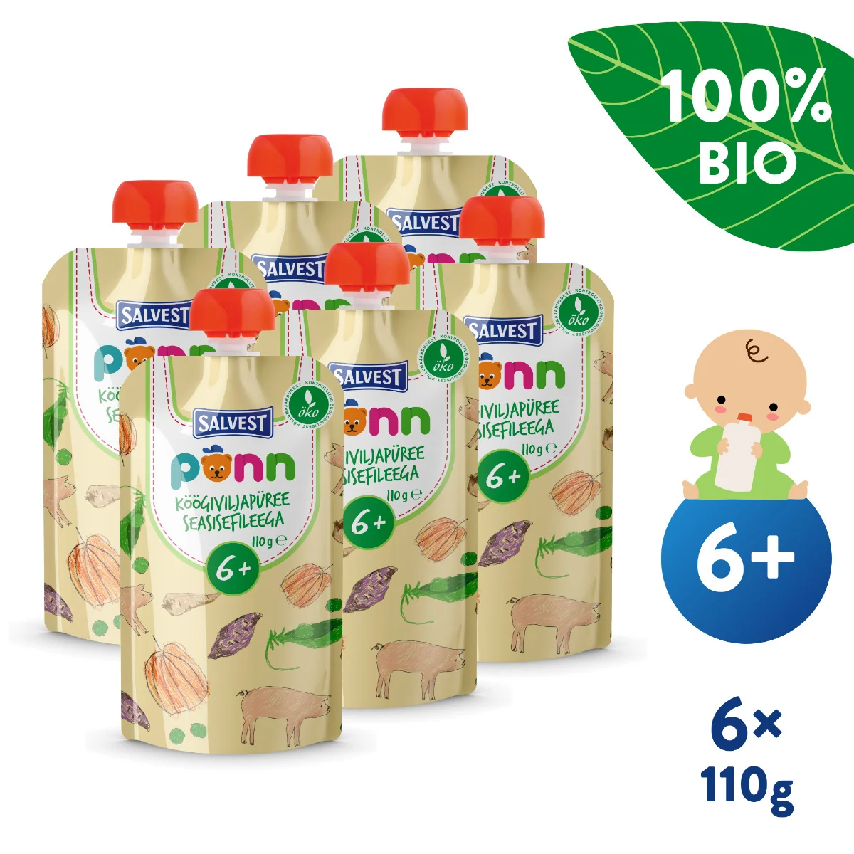 SALVEST Põnn BIO Vepřová panenka se zeleninovým pyré 6x110 g