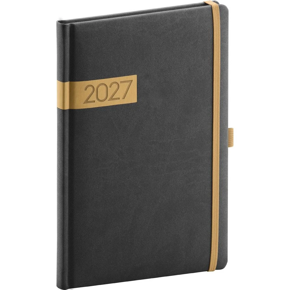 NOTIQUE Twill týdenní diář 2027, černo-zlatý, A5 15 × 21 cm