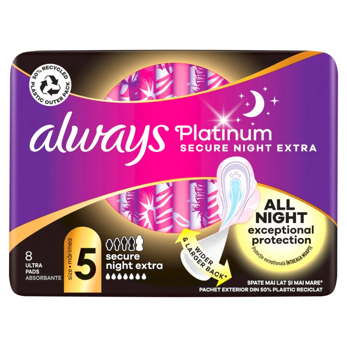 Always Platinum Secure Night Extra hygienické vložky 8 ks