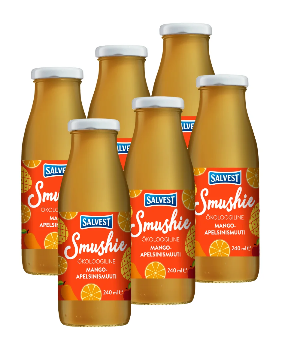 SALVEST Smushie BIO Ovocné smoothie s mangem, ananasem a pomerančovou dužinou 6x240 ml
