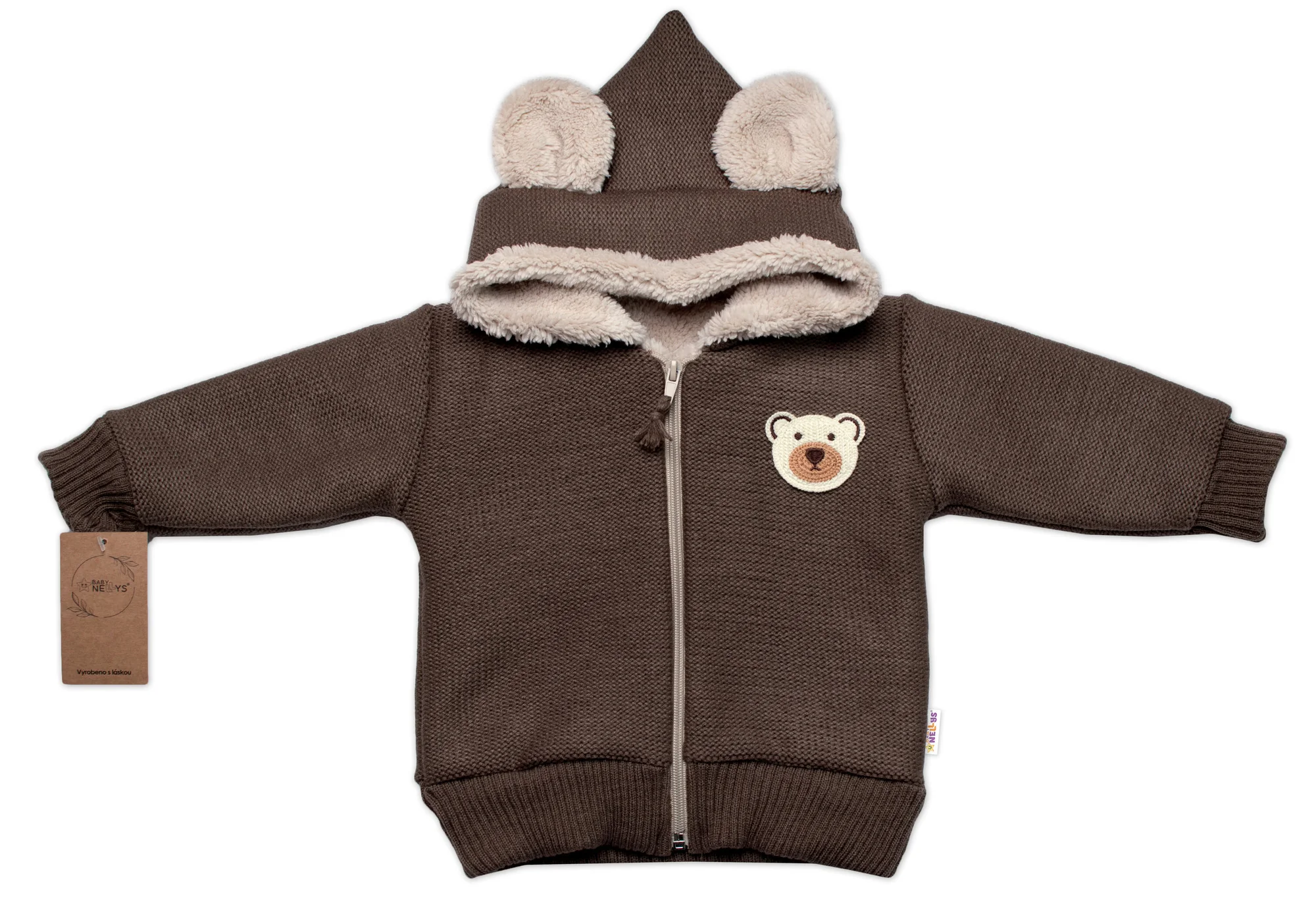Baby Nellys Oteplená pletená bundička Teddy Bear,hnědá,92/98 