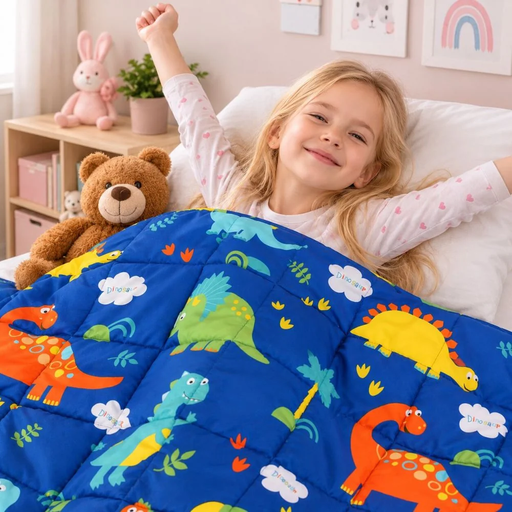 Tullo Zátěžová deka Fizjo 3 kg, 100 × 150 cm, modrá s dinosaury
