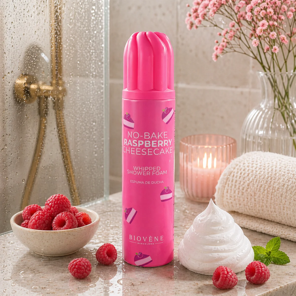 BIOVÉNE Šlehačková sprchová pěna Raspberry Cheesecake 250 ml