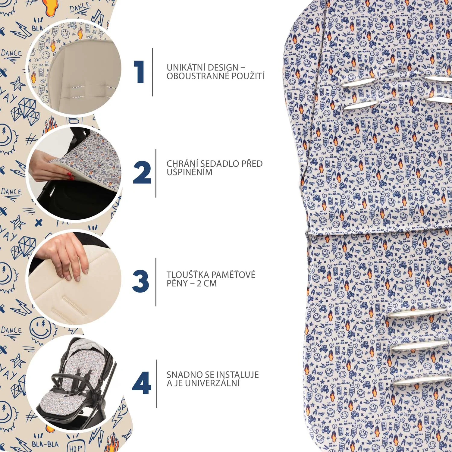 Zopa Podložka do kočárku z paměťové pěny Comfort, Emoji Beige 3