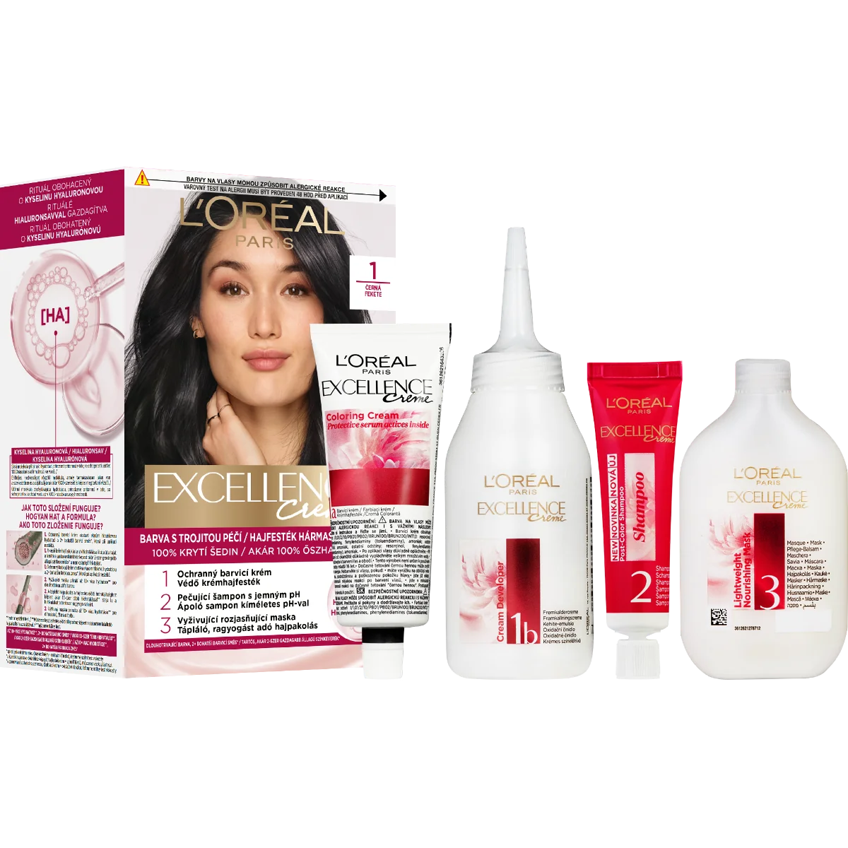 Loréal Paris Excellence Cream odstín 1 Černá barva na vlasy 1 ks