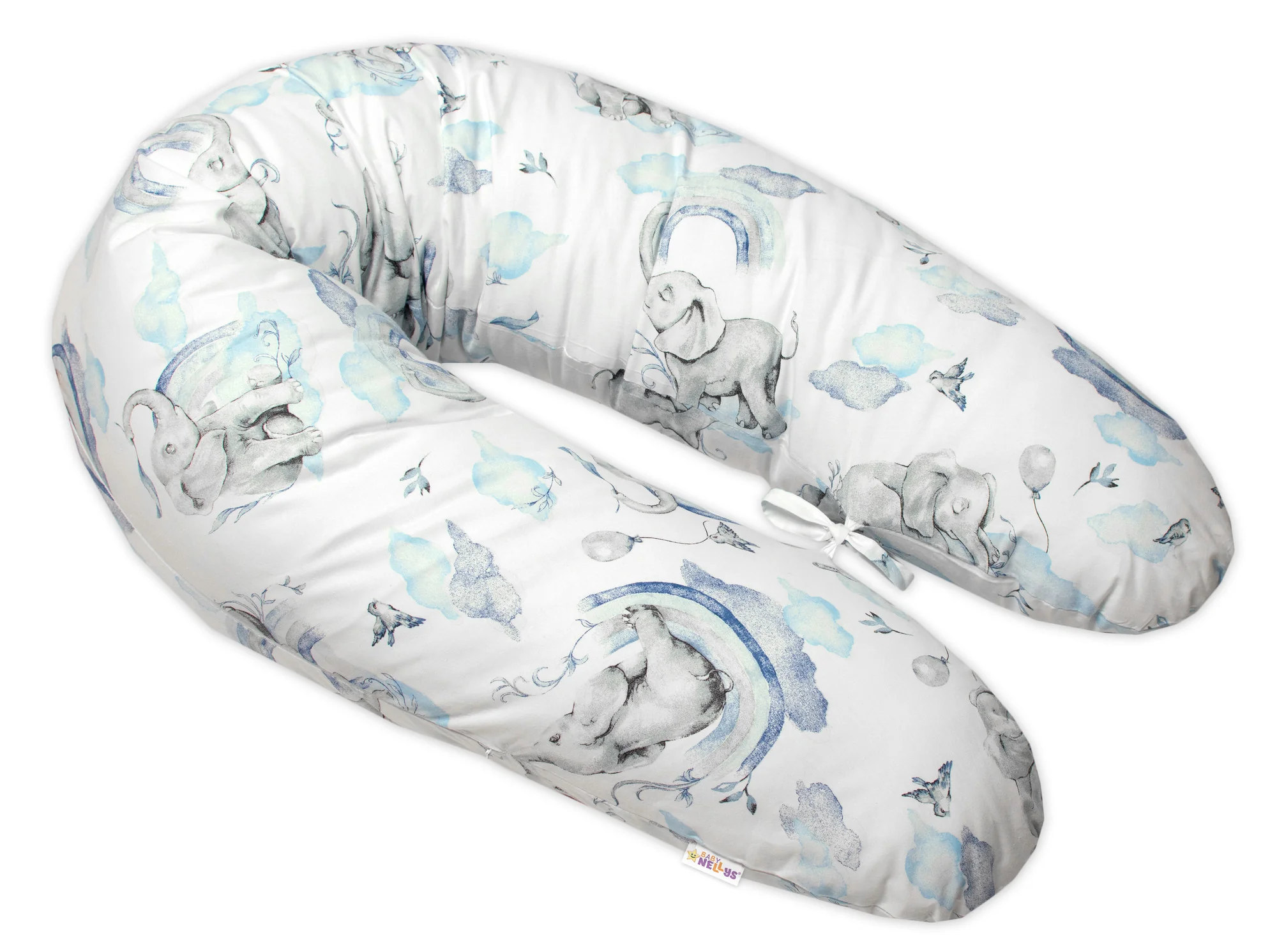 Baby Nellys Kojící bavlněný polštář - relaxační poduška  Slon a Duha, modrý