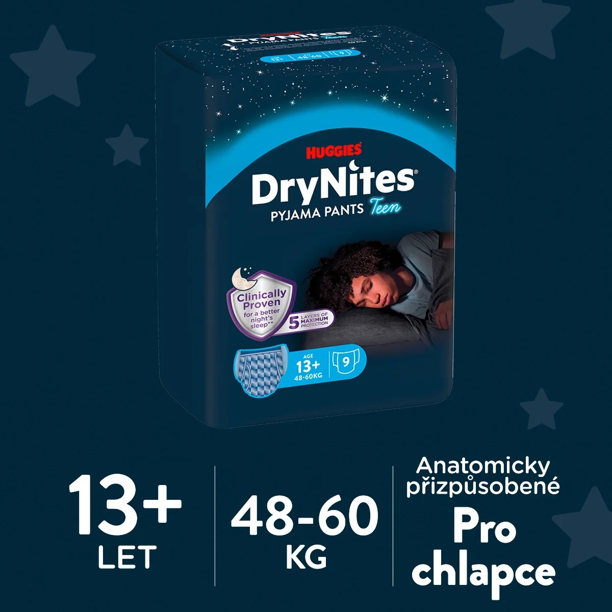 Huggies DryNites Natahovací kalhotky pro chlapce 13+ let 48–60 kg 9 ks