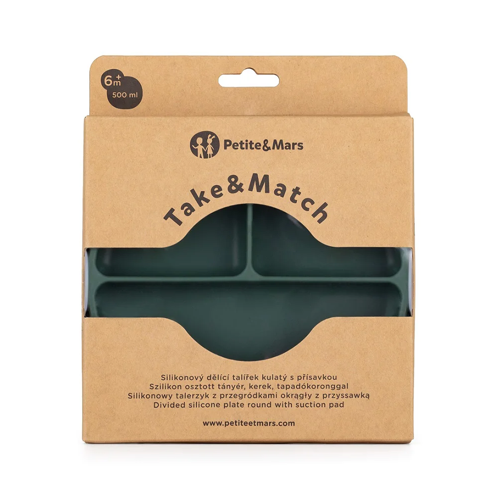 Petite&Mars Take&Match Silikonový talířek dělicí kulatý 6m+ 1 ks misty green
