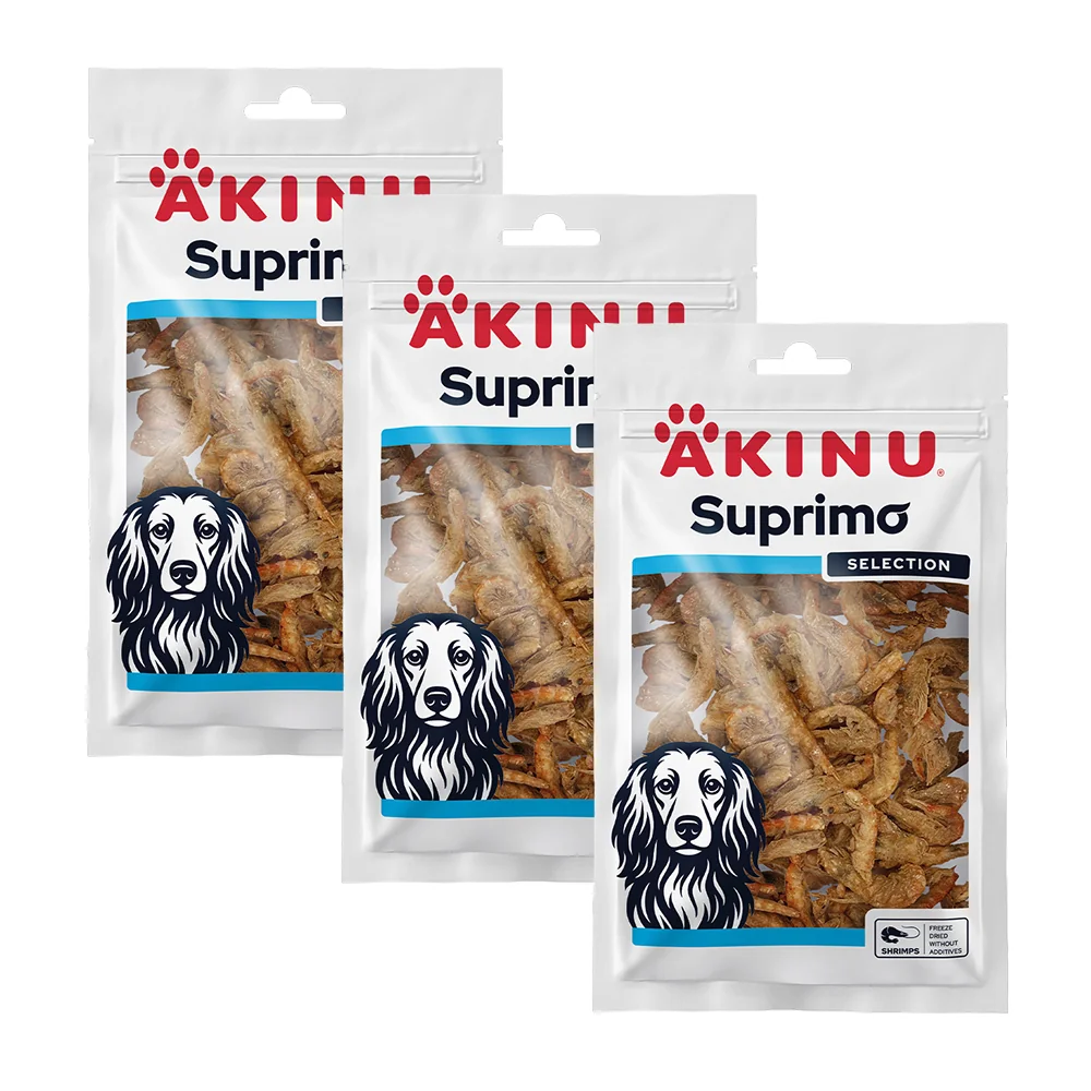 Akinu SUPRIMO SELECTION Mrazem sušené krevety pamlsek pro psy 25 g MTP 3 ks