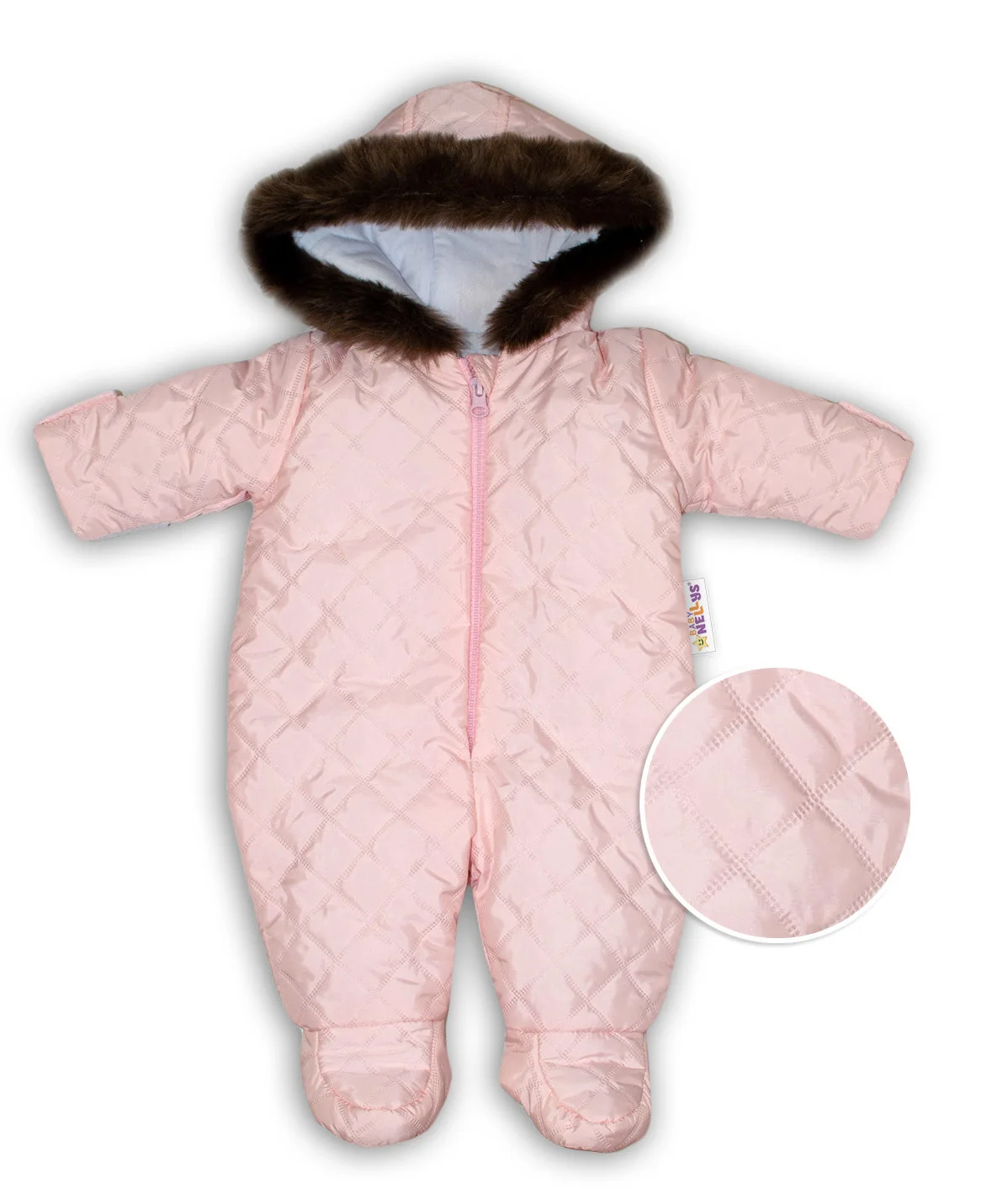 Baby Nellys Kombinéza s kapucí a kožíškem ®prošívaná - sv. růžová vel. 68
