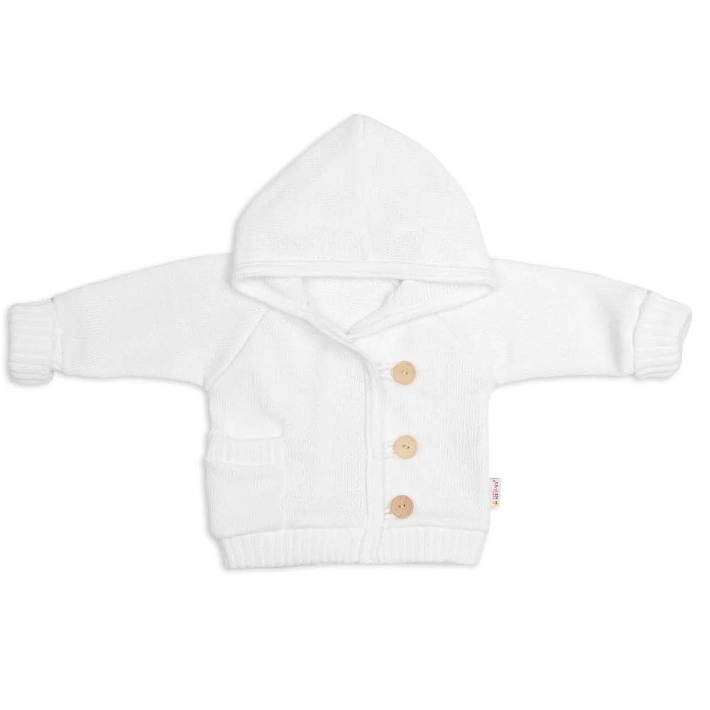 Baby Nellys Rostoucí pletený svetřík s kapucí, zapínání knoflíčky - bílý, vel. 68/74
