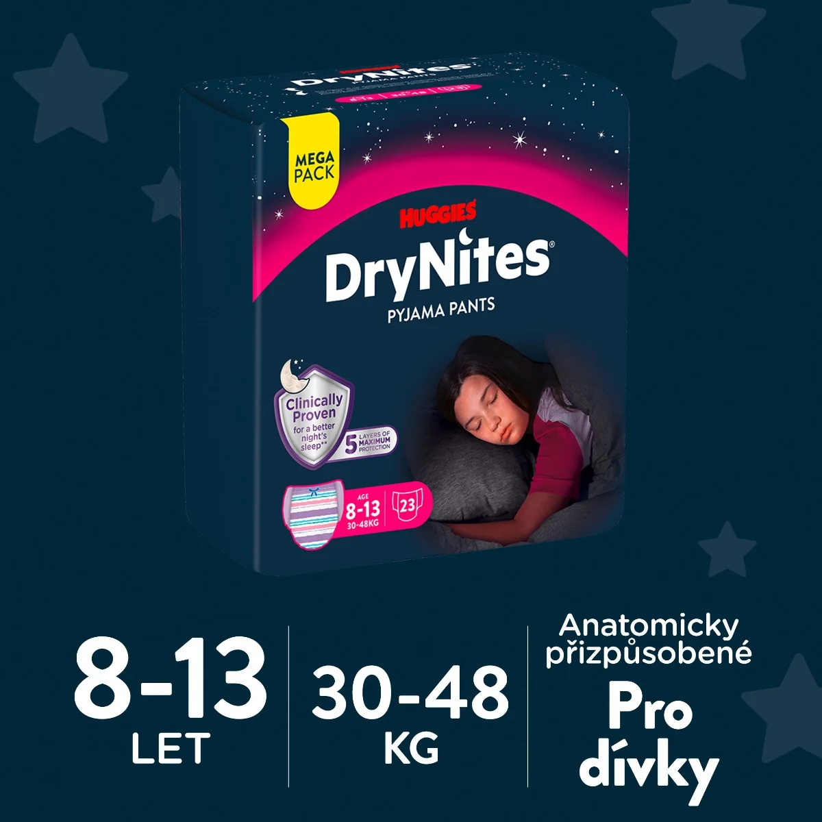 Huggies DryNites Natahovací kalhotky pro dívky 8–13 let 30–48 kg 23 ks