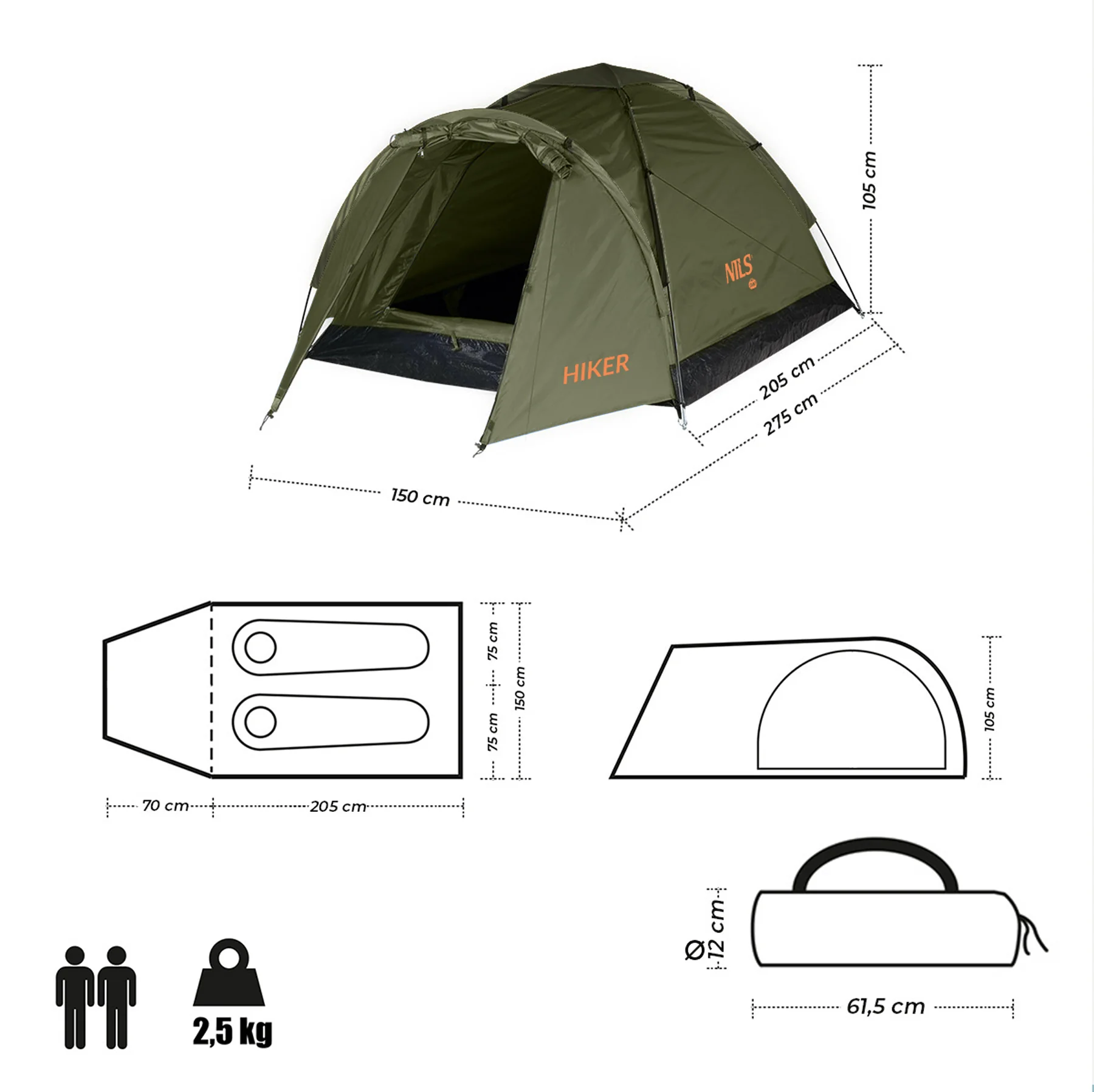 Nils Turistický stan NC6010 Hiker khaki
