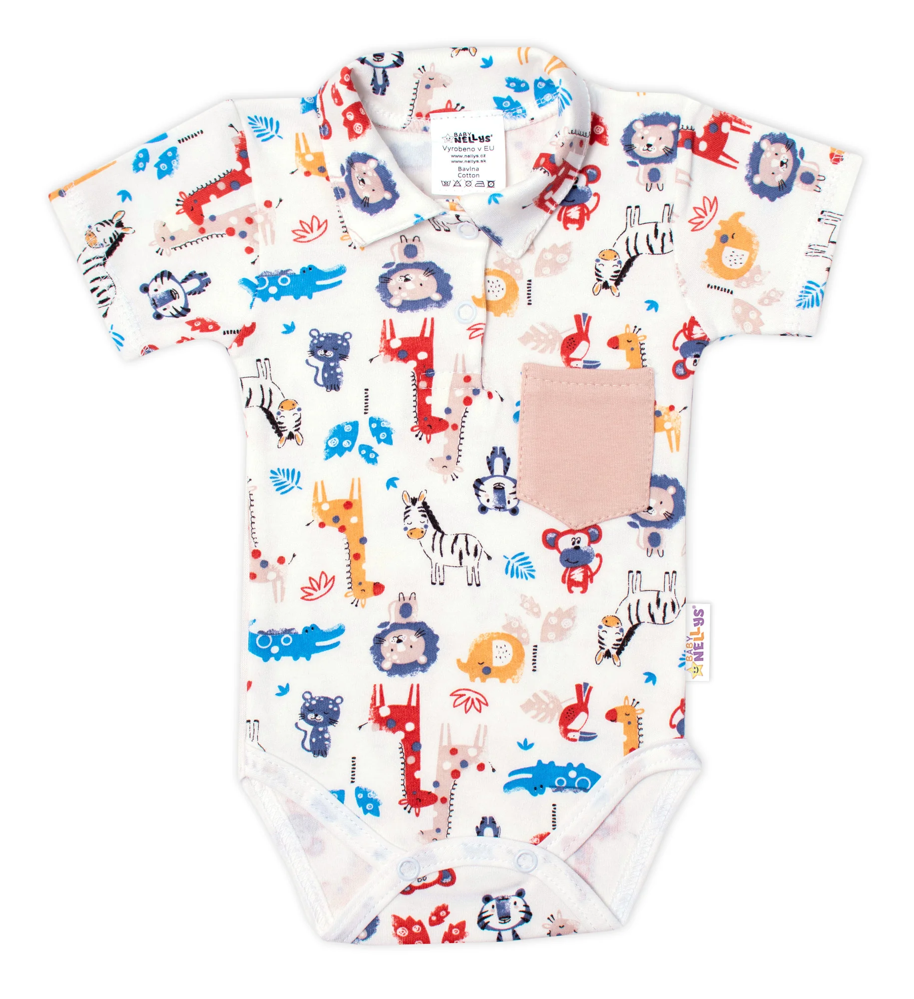 Baby Nellys 2-dílná sada body kr. rukáv, kraťásky, Safari - ecru/béžová