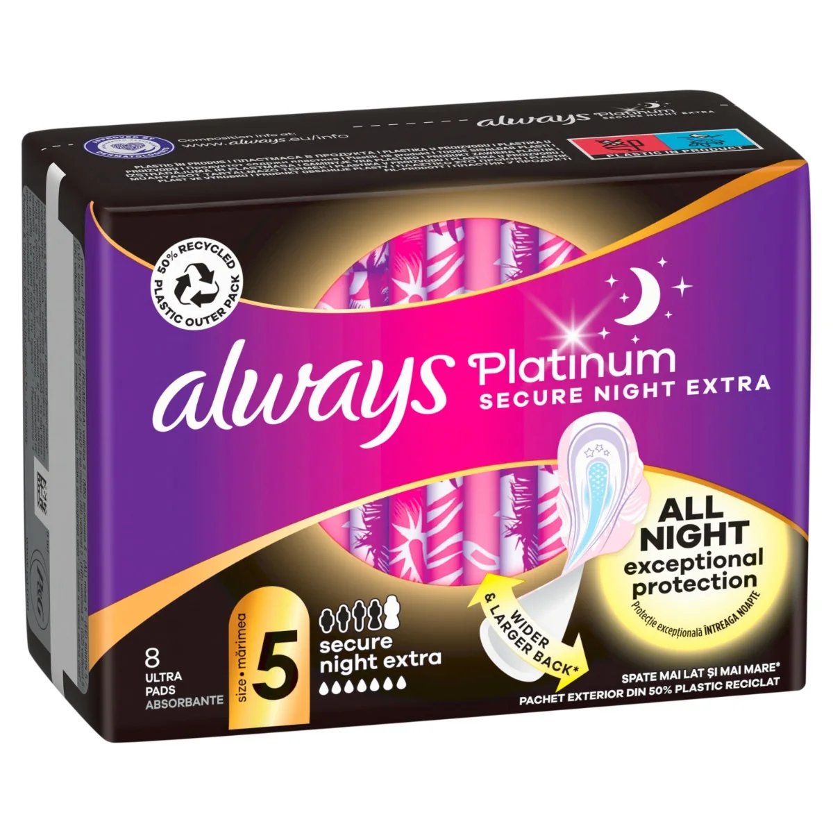 Always Platinum Secure Night Extra hygienické vložky 8 ks